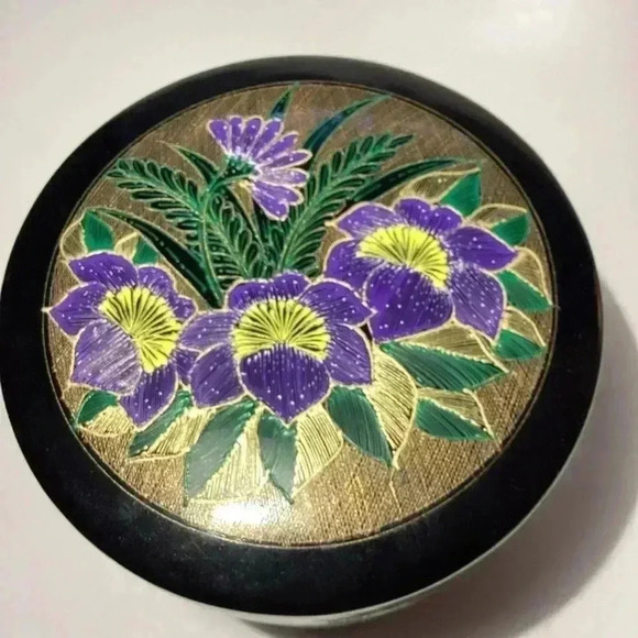 Wood Lacquer Box Hand Painted Jewerly Box 3D Floral Trinket Box Round Wooden Box - Picture 2 of 8